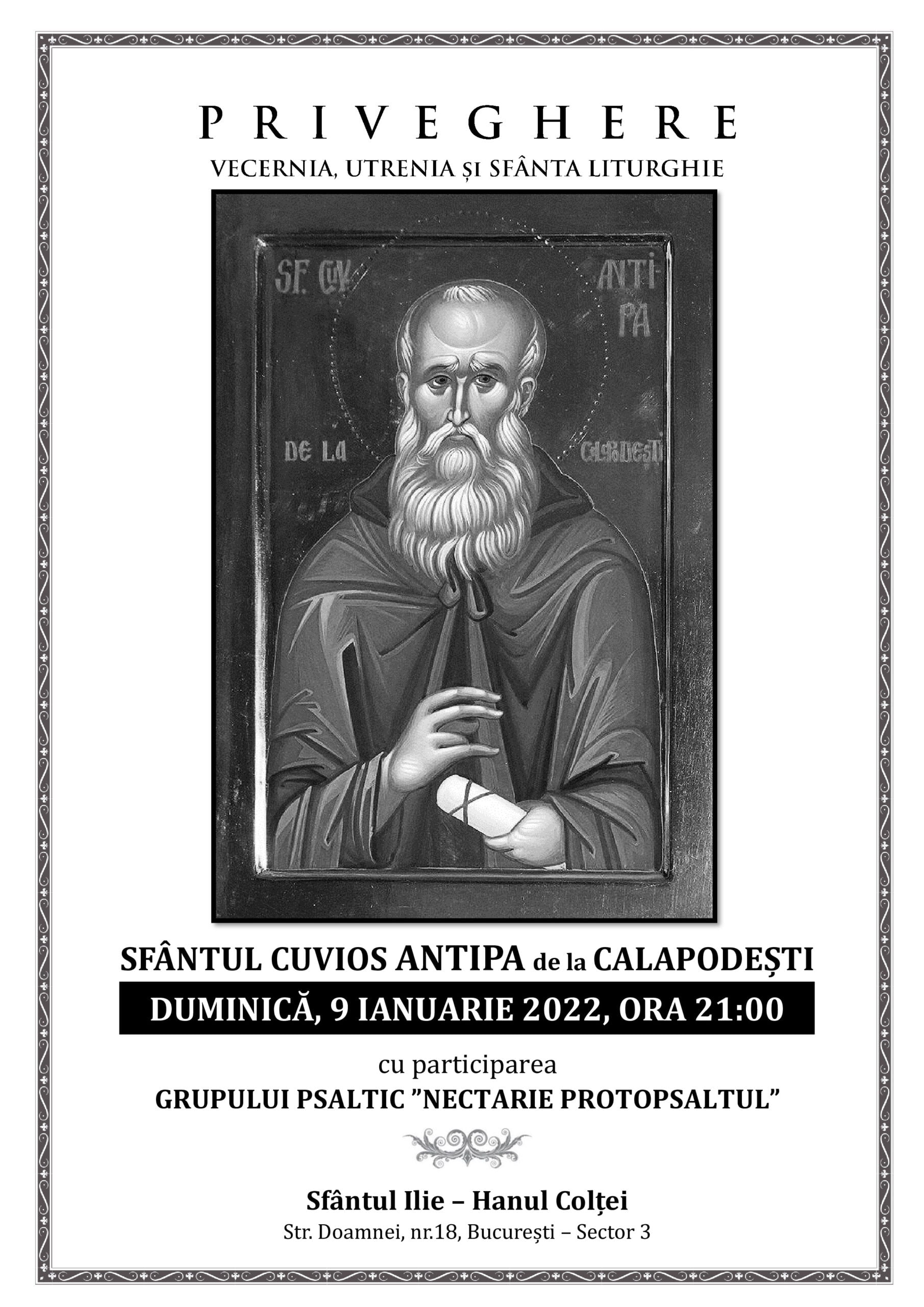 Afiș Priveghere Sfântul Cuvios Antipa de la Calapodești